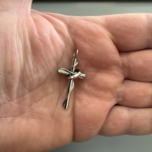 Cross Pendant Silver Tone Stainless Steel Rings 24 Inch Necklace Chain Gift Her - Picture 4 of 5